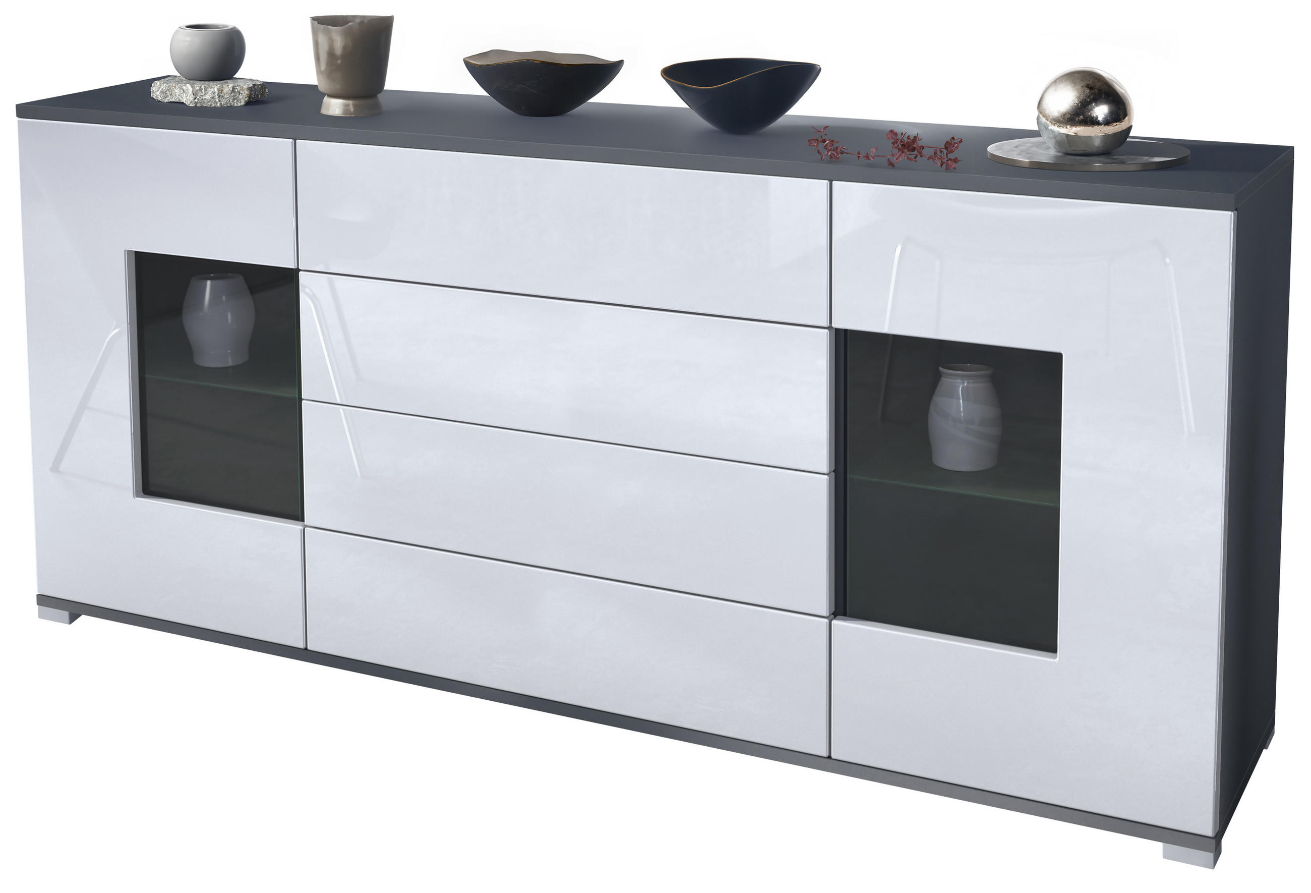 Vladon Sideboard Weiß Hochglanz 166.5x75.5x35 cm