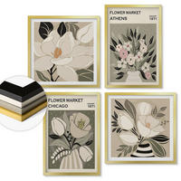 WANDBILDER 4er Set - 50x50 cm & 40x60 cm Goldrahmen - Retro-Blumenmuster aus verschiedenen Städten - Goldfarben, Kunststoff (50/50cm) - ArtPrintCave