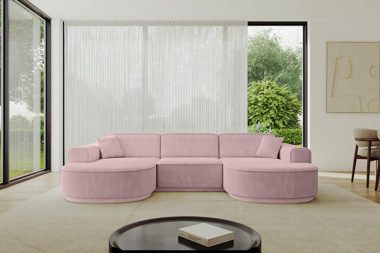 WOHNLANDSCHAFT MARI-U1-v3 - 303x171x83 cm Rosa Cord - Schwarz/Rosa, Holzwerkstoff/Kunststoff (303/83/171cm) - ALTDECOR