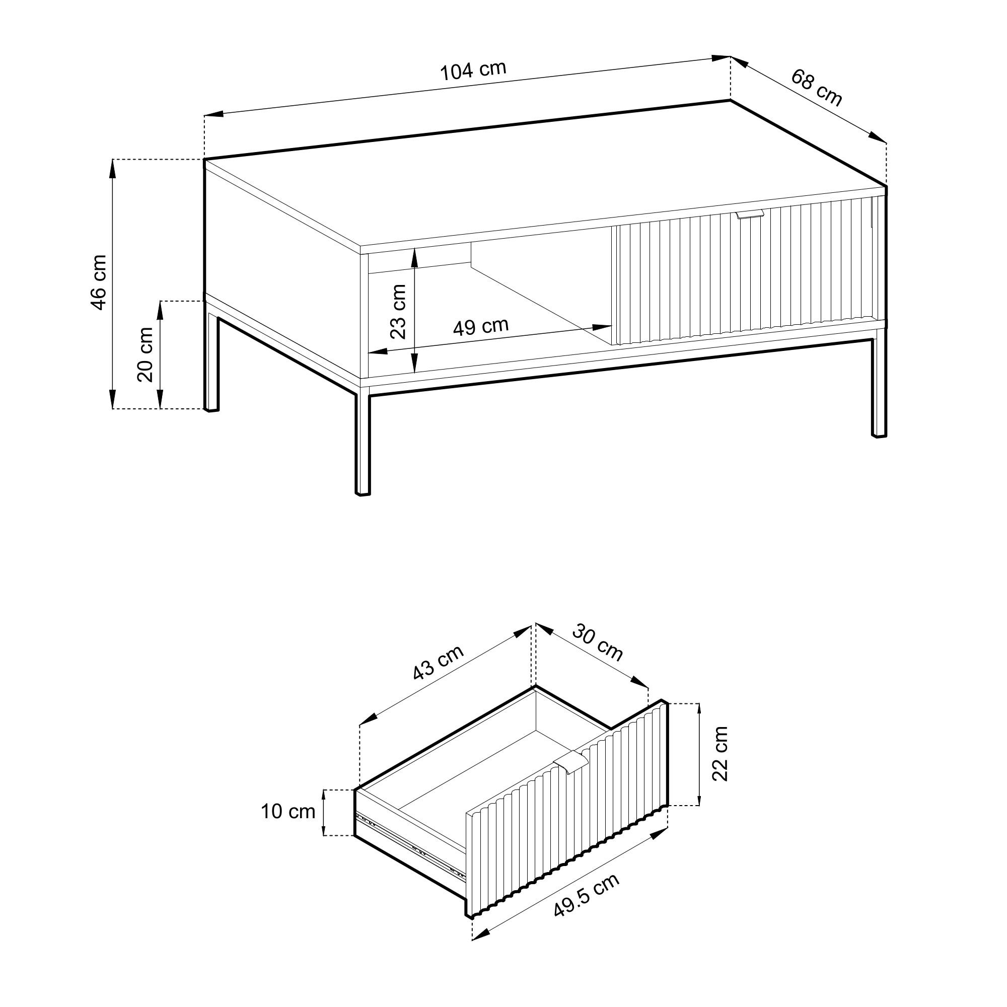 COUCHTISCH NANAIMO STO1-2S Profilierte Fronten, Kaschmir - Kaschmir, Holzwerkstoff/Kunststoff (68/104/48cm) - Komodee