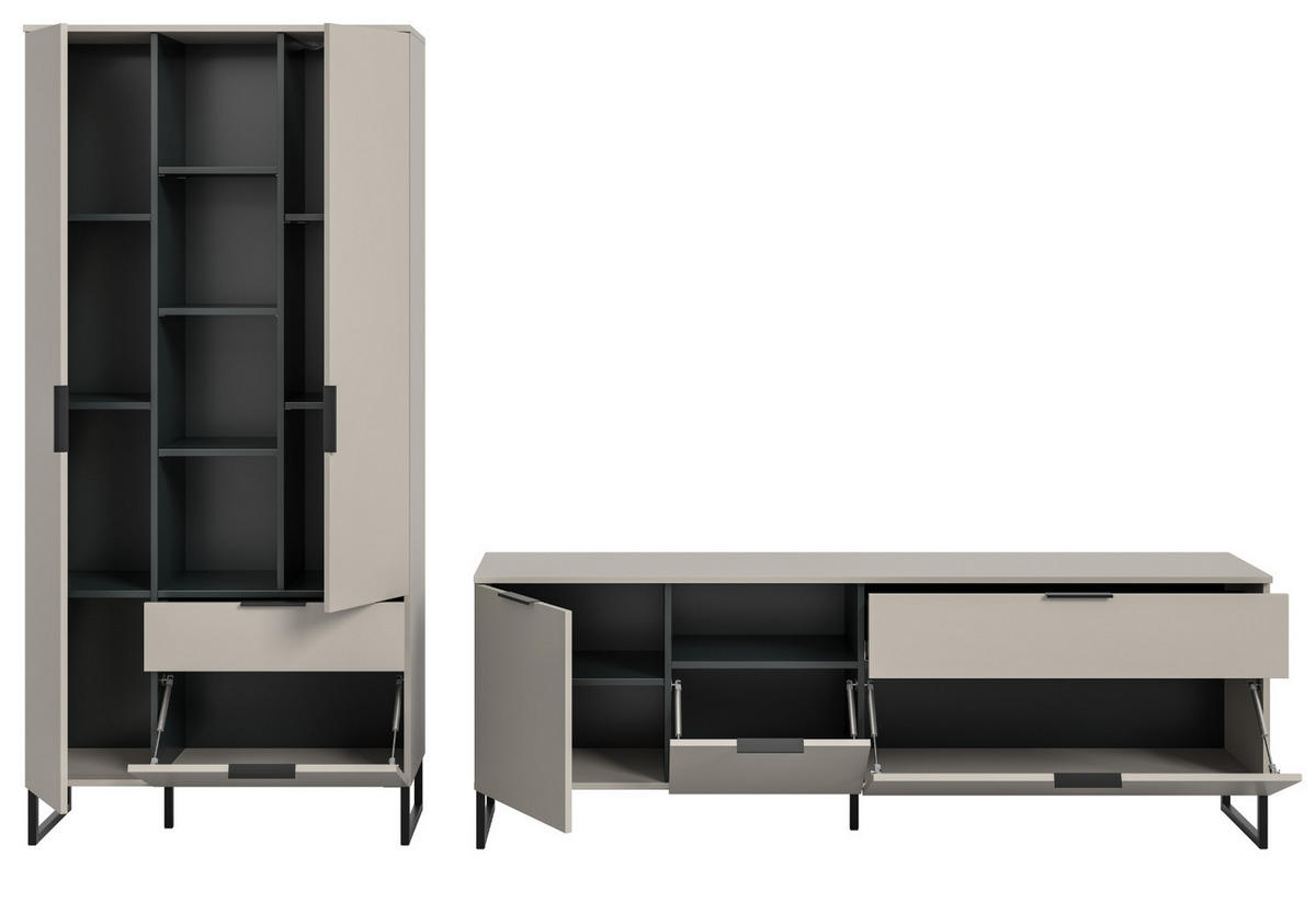 WOHNWAND kaschmir, schwarz 290 cm, Wohnkombination mit Soft-Close - Kaschmir/Schwarz, Holzwerkstoff/Kunststoff (290/192/41cm) - Inn.Furn