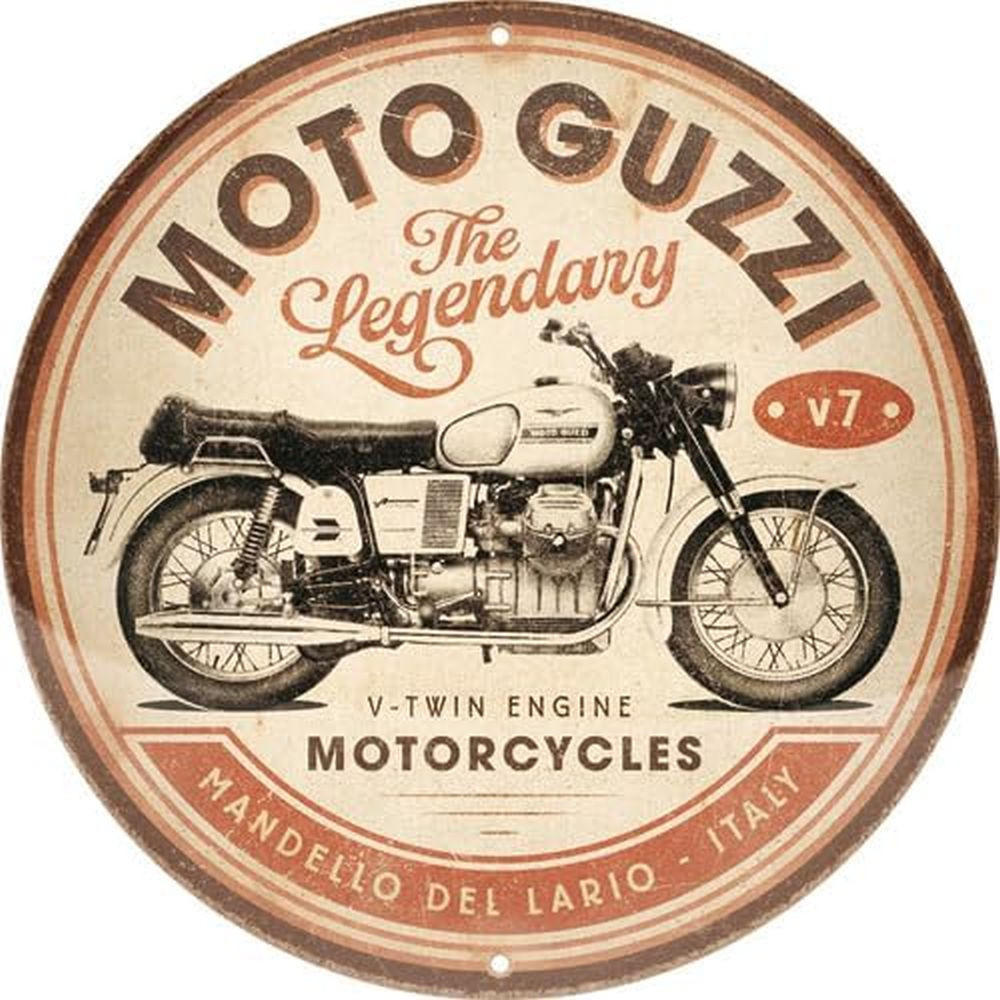 BLECHSCHILD 35 cm Rund Moto Guzzi The Legendary V-Twin Engine - Multicolor, Metall (35/35/0.2cm) - Nostalgic-Art
