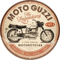 BLECHSCHILD 35 cm Rund Moto Guzzi The Legendary V-Twin Engine - Multicolor, Metall (35/35/0.2cm) - Nostalgic-Art