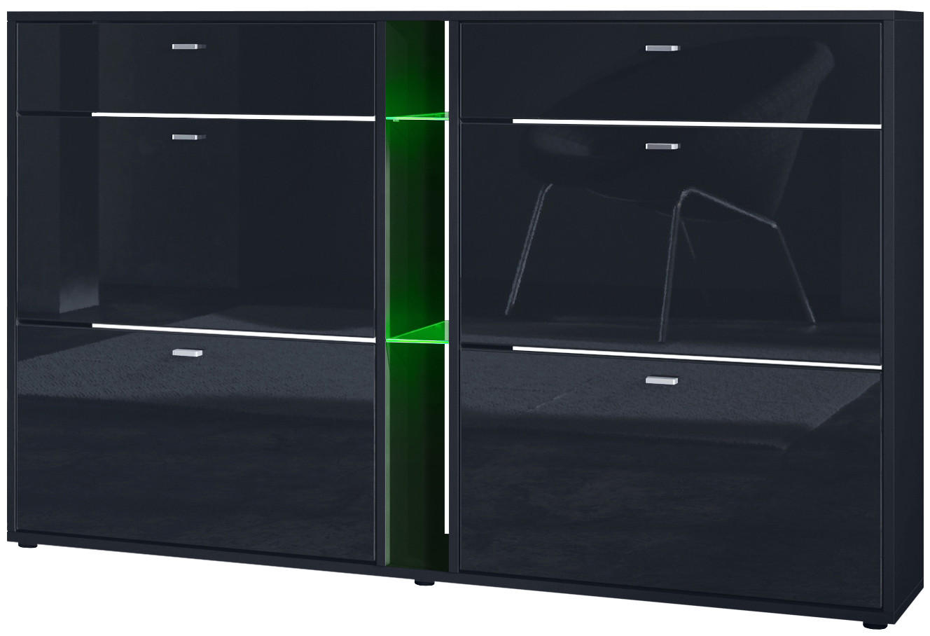 SCHUHSCHRANK Today Fronten in Schwarz Hochglanz - Schwarz Hochglanz, Holzwerkstoff (155.5/95/28cm) - Vladon