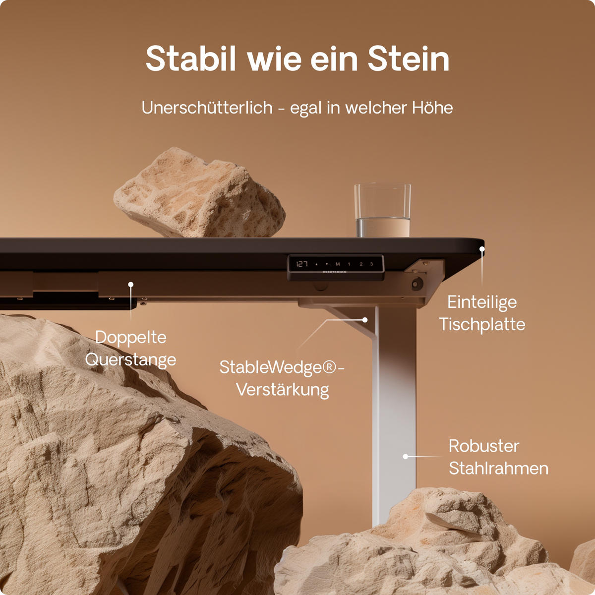 SCHREIBTISCH Elektrisch Höhenverstellbarer HomePro 200x80cm Weiß/Schwarz mit Memory-Funktion, Anti-Kollisions Technologie - Schwarz/Weiß, Holzwerkstoff (80/200/62cm) - Desktronic