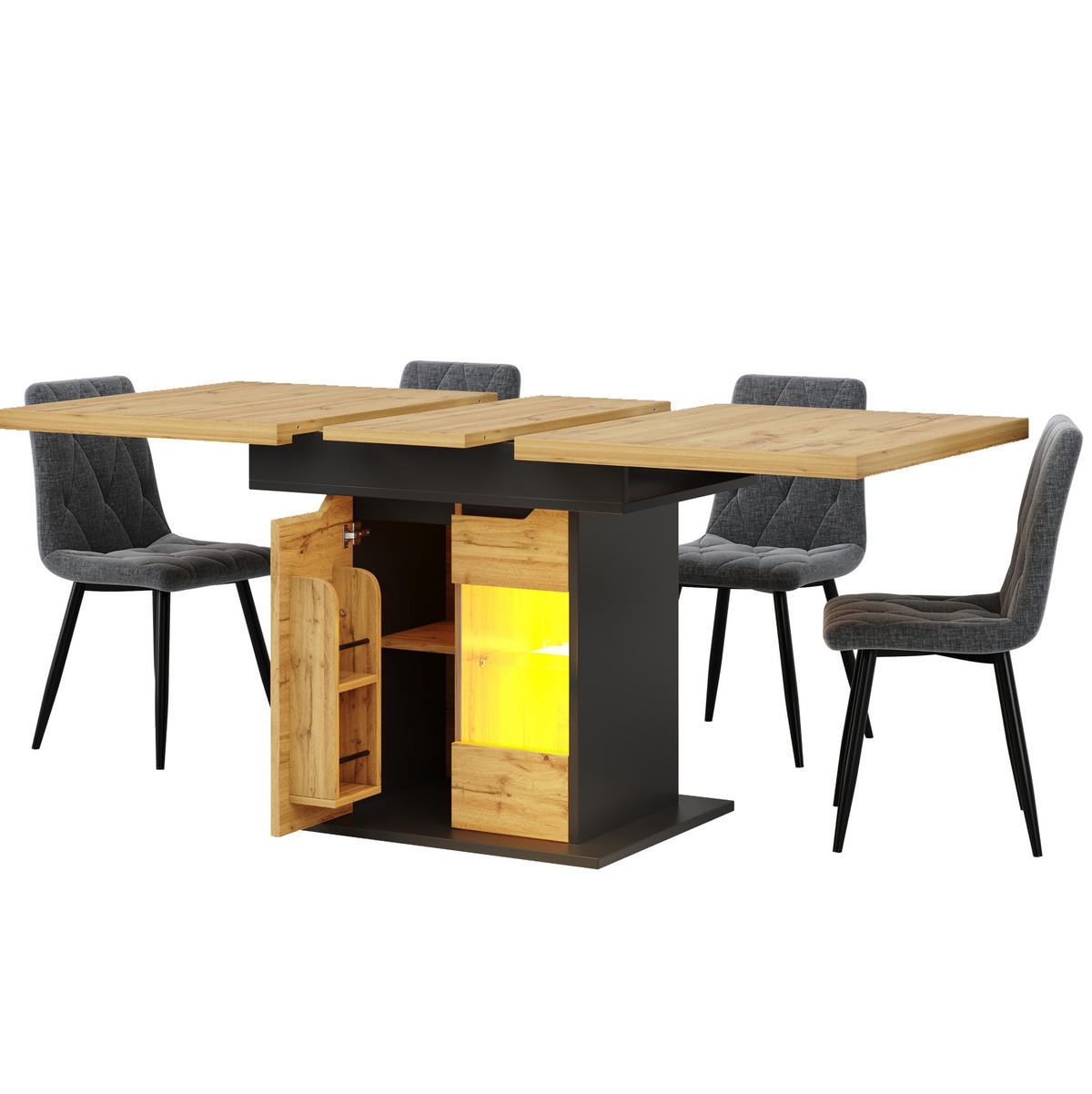 ESSTISCH 110-140x80x76 cm in Natur und Schwarz aus MDF mit Sicherheitsglas ausziehbar - Naturfarben, Holzwerkstoff (80/140/76cm) - Modfu