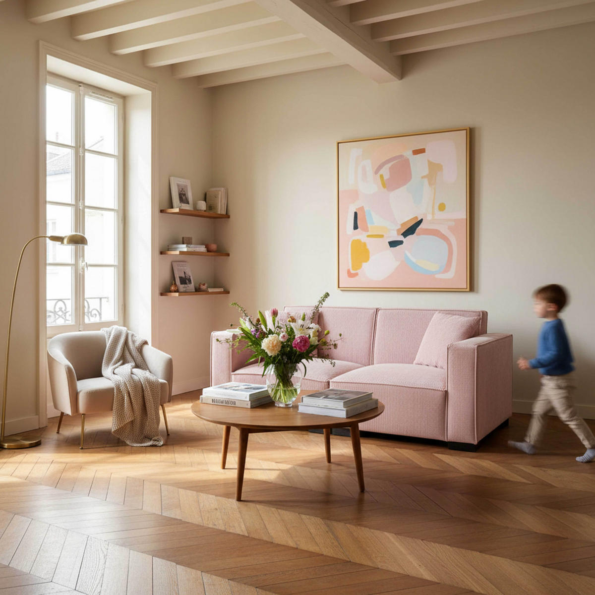 SOFA 2-Stizer, Rosa - Pink, Holz/Textil (180/76/90cm) - Oviala
