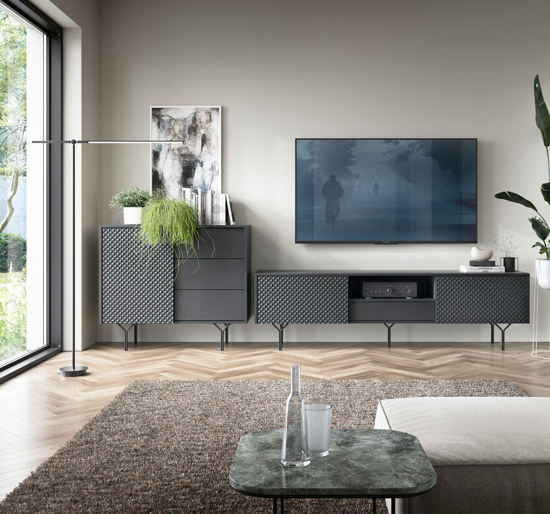 Thumbnail - Feldmann-Wohnen Wohnzimmer-Set, Schwarz, Holz, 2 Fächer, 4 Schubladen, Rechteckig, 277x83x38 cm, Wohnzimmer, Wohnwände, ...