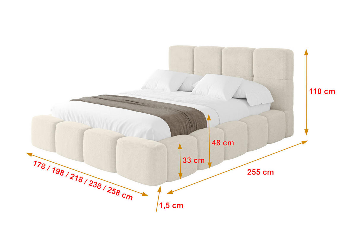 POLSTERBETT mit Bettkasten und Lattenrost mit Kopfteil, Boxbett ohne Matratze, mit Stauraum - NATA 140x200 Hellbeige - Beige, Holzwerkstoff/Textil (140/200cm) - ALTDECOR