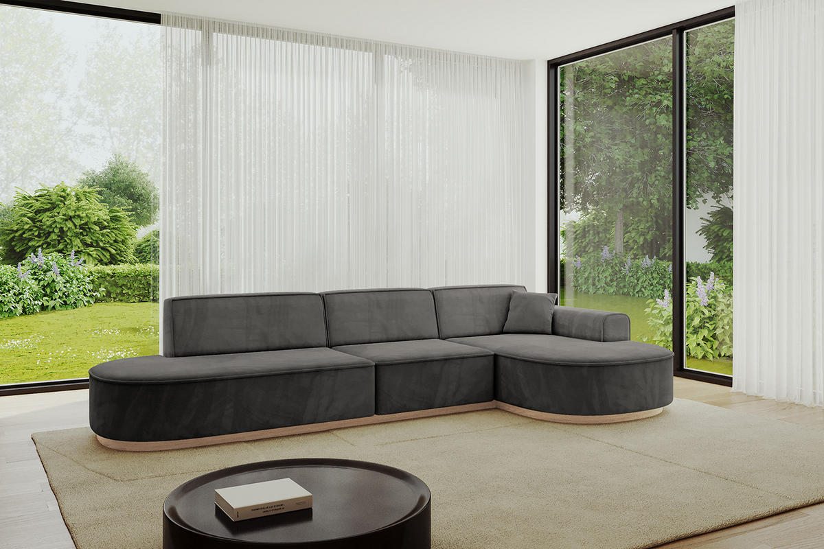 ECKSOFA Ottomane Rechts MARI-L2-v1 - 328x171x83 cm Dunkelgrau Velours - Dunkelgrau, Holzwerkstoff/Textil (171/328cm) - ALTDECOR