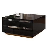 COUCHTISCH 70x70cm Schwarz Anhebbar LED Hochglanz Schublade Stauraum - Schwarz, Holz (94.67/46.46/19.13cm) - FLIEKS