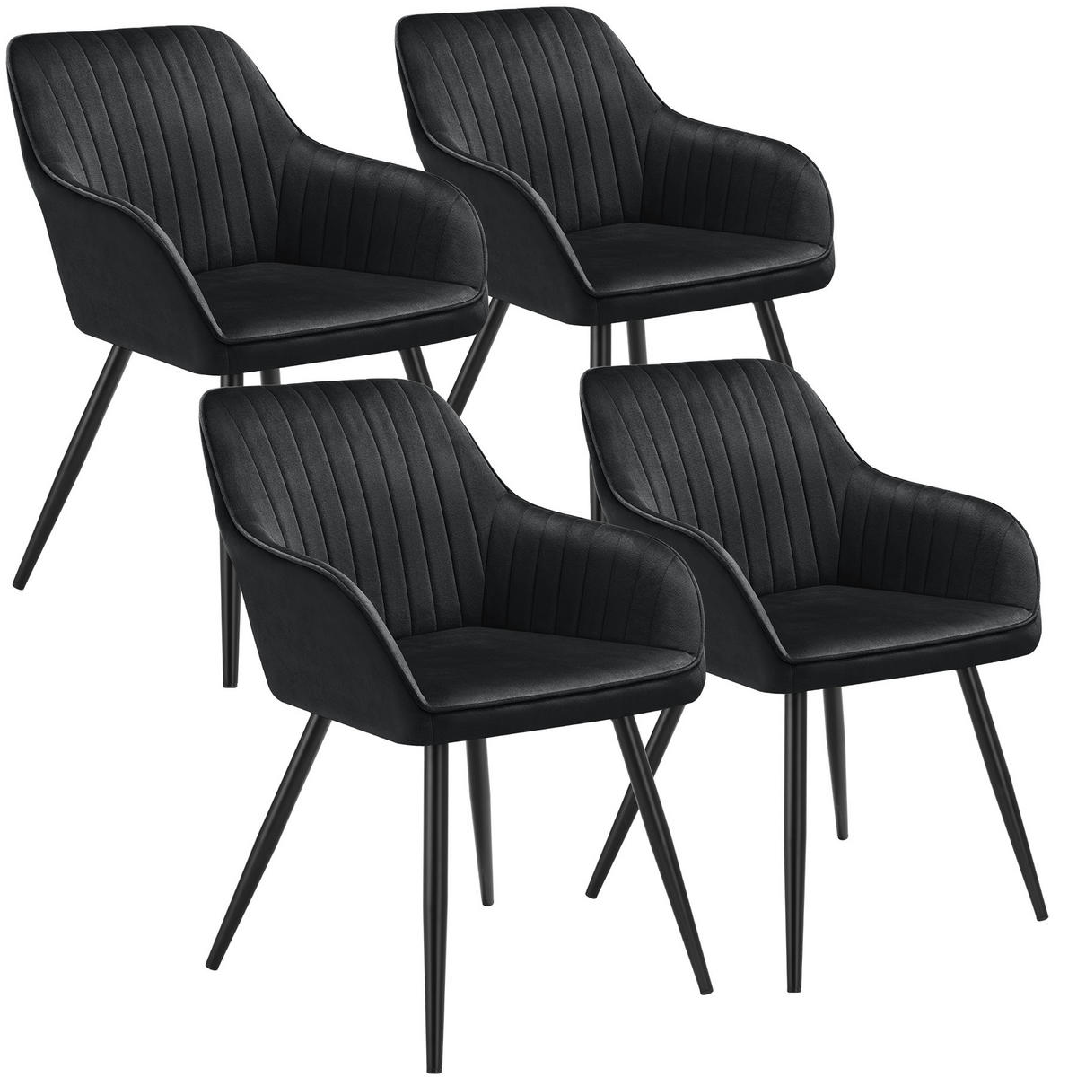 ESSZIMMERSTUHL 4er Set Marilyn 58 x 62 x 82 cm schwarz/schwarz - Schwarz, Metall (58/82/62cm) - tectake