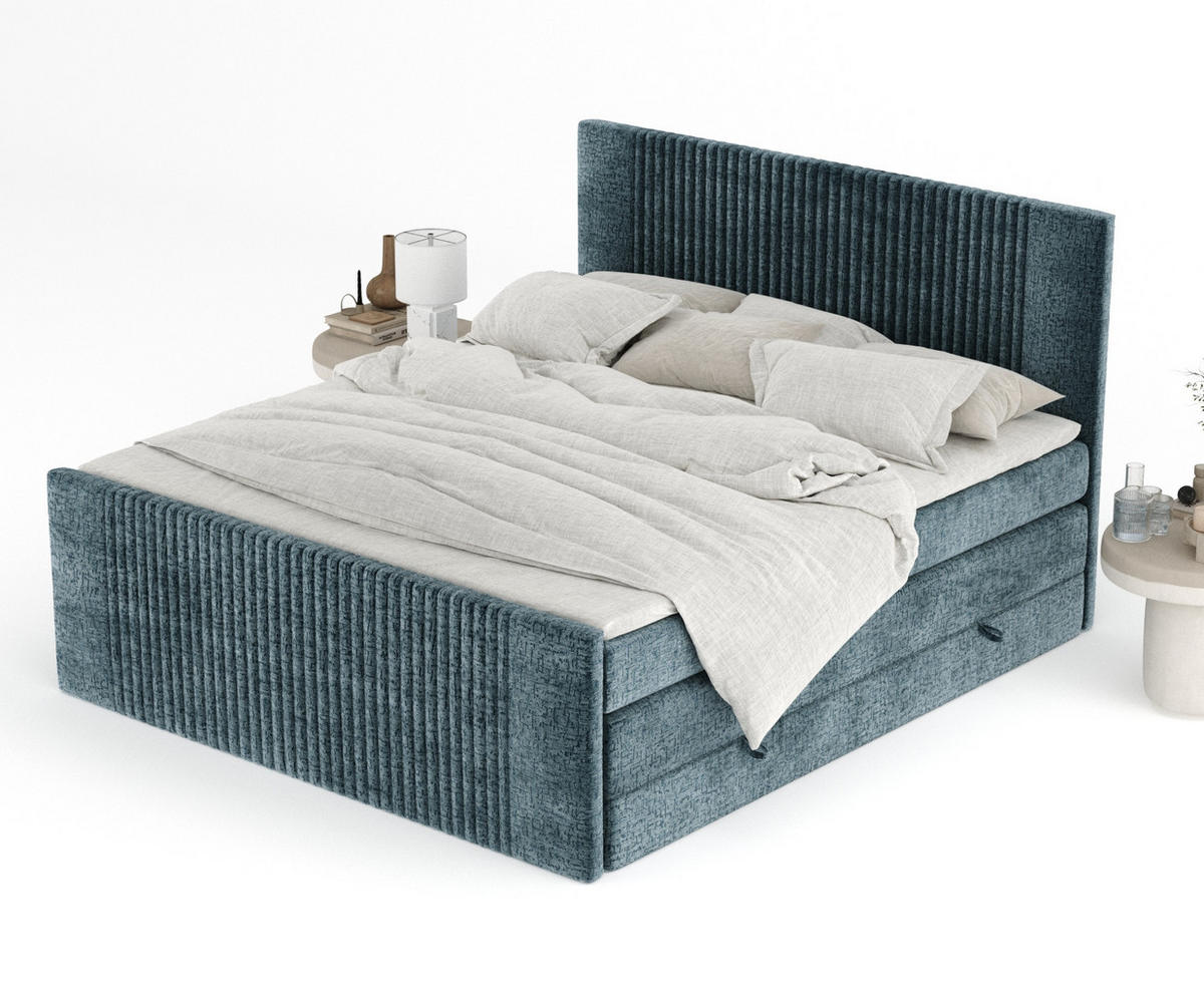 BOXSPRINGBETT Bergamo Blau 200/200 cm - Blau/Schwarz, Holz/Holzwerkstoff (200/200cm) - Maison de Reve