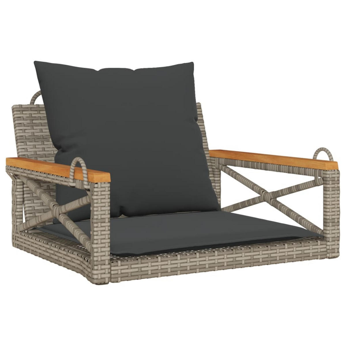 HÄNGESESSEL mit Kissen Grau 63x62x40 cm Poly Rattan - Grau, Holz (63/40/62cm) - furnicato
