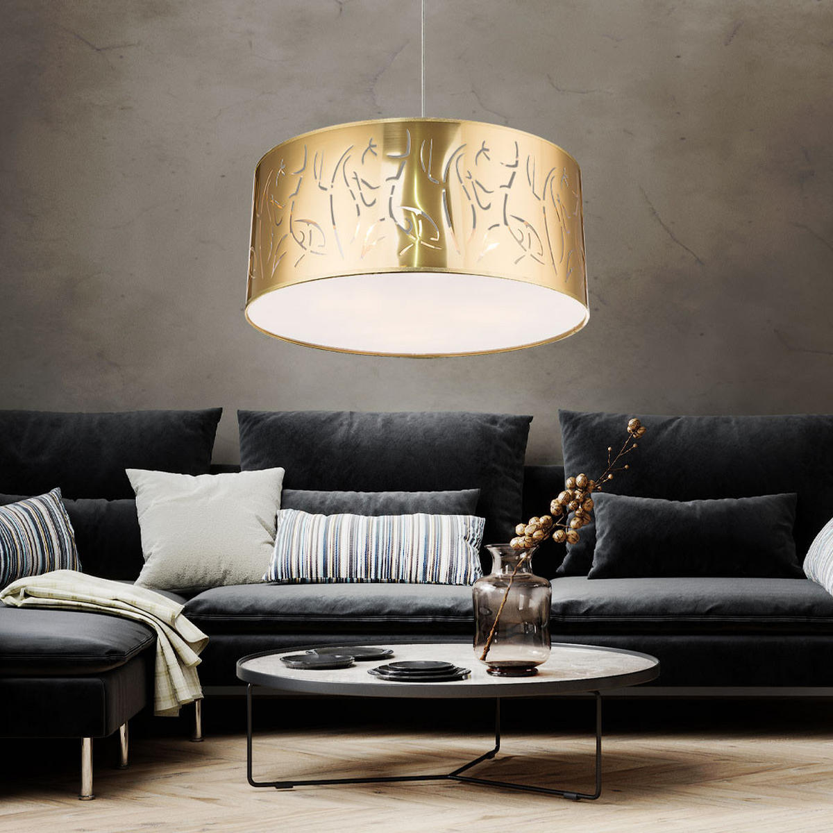 HÄNGELEUCHTE TAXOS Gold Matt - Goldfarben, Kunststoff (53/53/140cm) - Globo Lighting