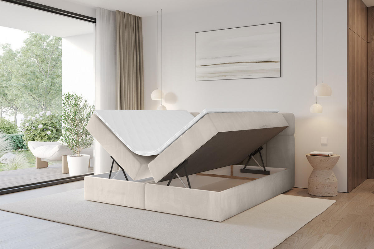 BOXBETT mit Matratze H4 - FAMA - 140x200 cm Beige Casablanca - Beige, Holzwerkstoff (140/200cm) - ALTDECOR