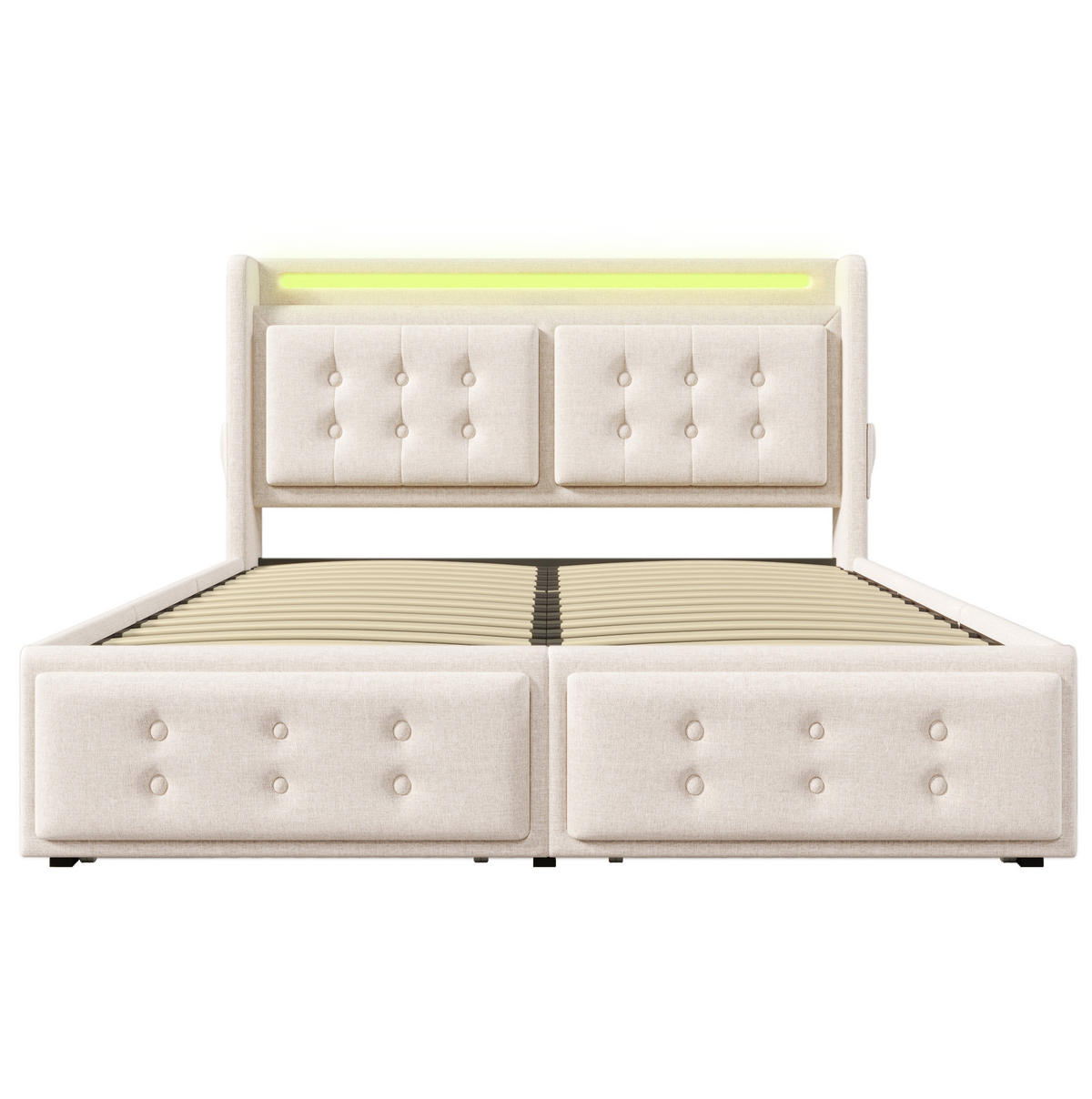 POLSTERBETT 160/200 cm Beige mit LED-Kopfteil und USB-Anschlüssen - Beige, Textil (160/200cm) - OKWISH