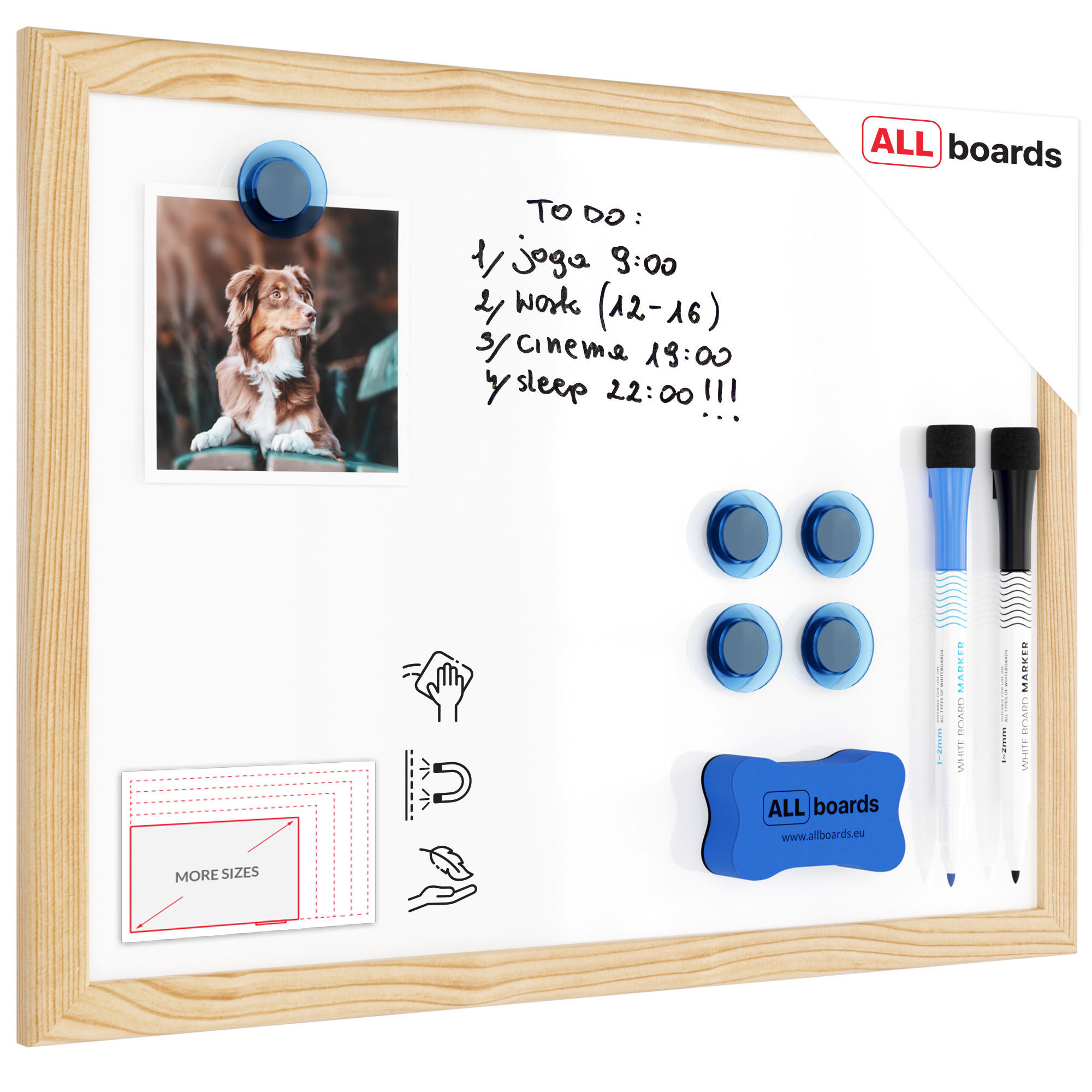 WHITEBOARD Magnetisch mit Naturholzrahmen 30x40cm - Weiß, Metall (30/40/1.5cm) - ALLboards