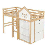 HOCHBETT 90/200 cm DE-02346, in Weiß/Natur, mit Staufächern, Schubladen und Sicherheitsgeländer - Weiß/Naturfarben, Holz/Holzwerkstoff (90/200cm) - ComfortXL