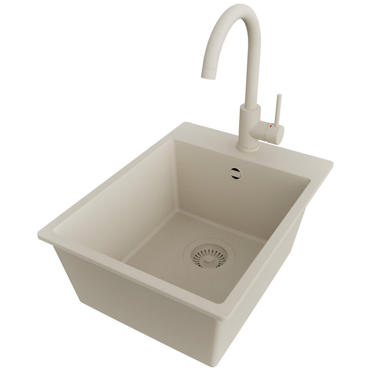 GRANITSPÜLE Riga, 2-er set Beige 38/50 cm 1 Becken + Küchenarmatur 32/20 cm + Ablauf-Set ab 40er Unterschrank - Beige, Kunststoff (38/20/50cm) - Primagran