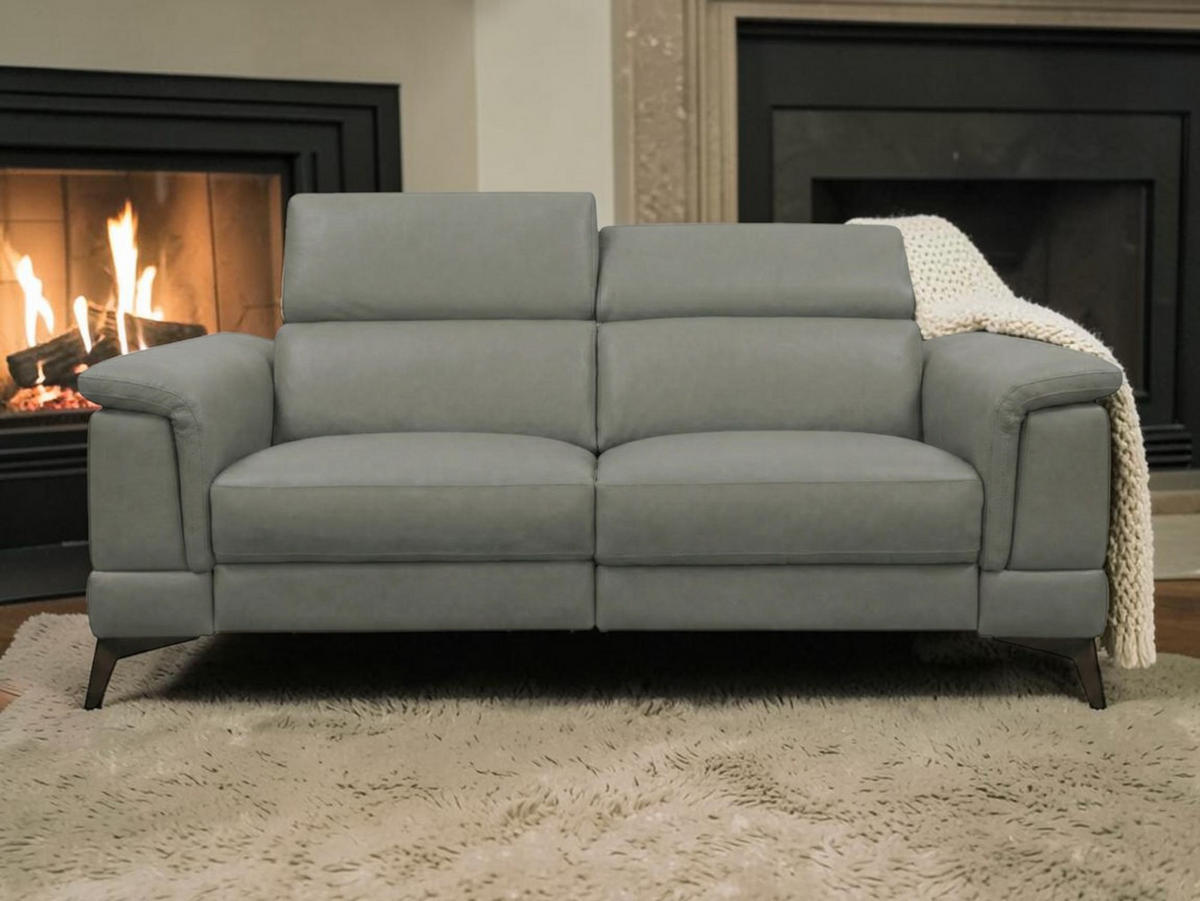 3-SITZER Sofa Planet Echtleder Perlgrau - Hellgrau, Leder/Metall (200/80/110cm)