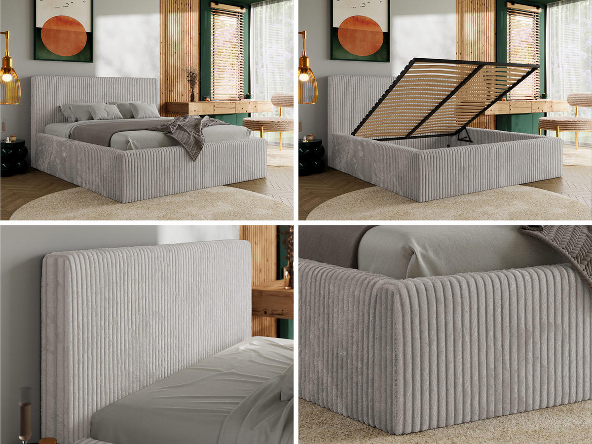 POLSTERBETT TILIANO CLASSIC 200/200 - Hellgrau Cord - Multipocket-Matratze - Hellgrau, Textil (200/200cm) - MKS