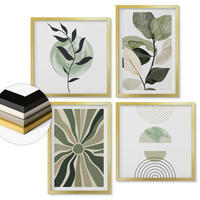 WANDBILDER 4er Set - 50x50 cm & 40x60 cm Goldrahmen - Geometrische Pflanzenformen - Goldfarben, Kunststoff (50/50cm) - ArtPrintCave
