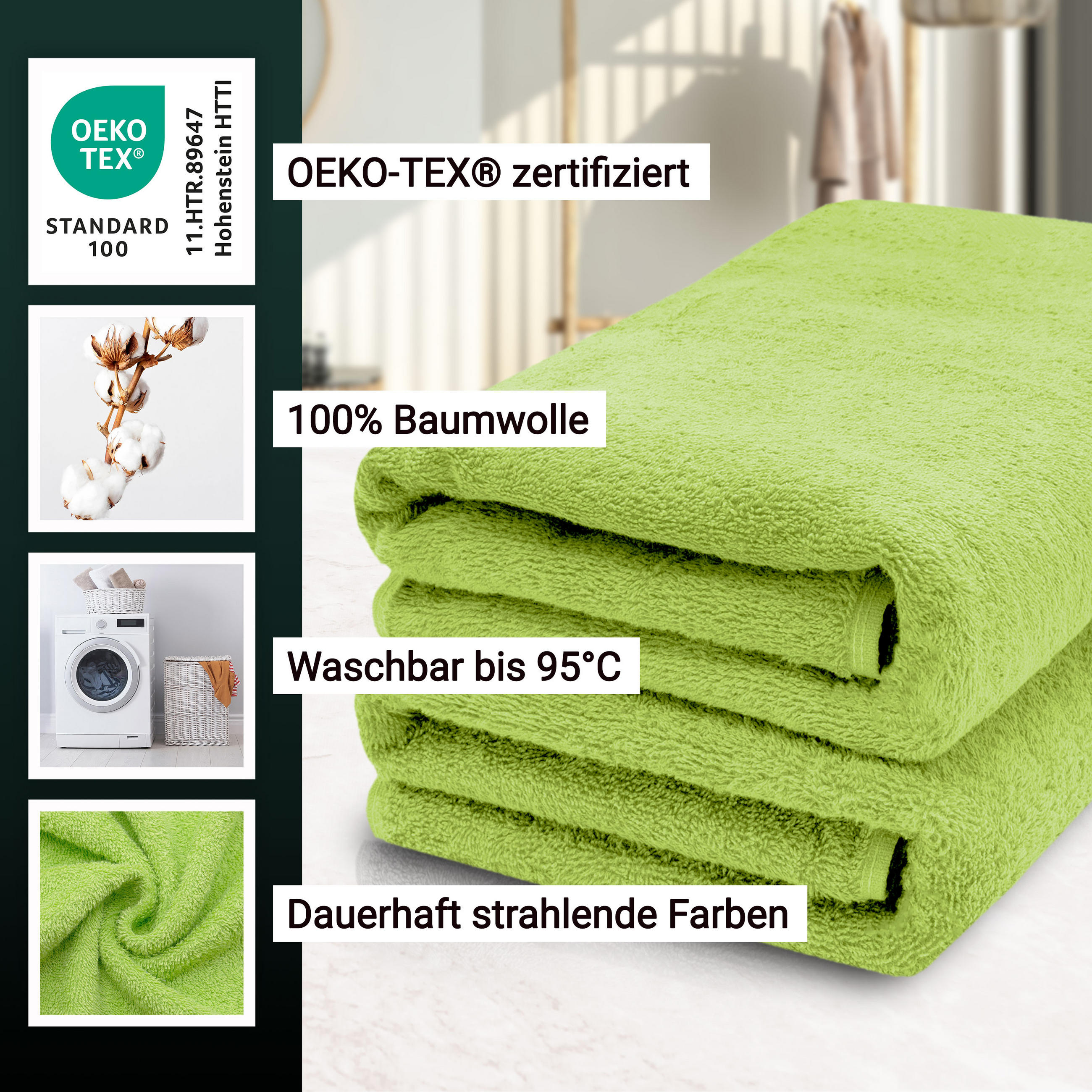 SAUNATUCH, 2er-Set, 70x200 cm, 100% Baumwolle, Grün - Limette, Textil (70/200cm) - Zollner