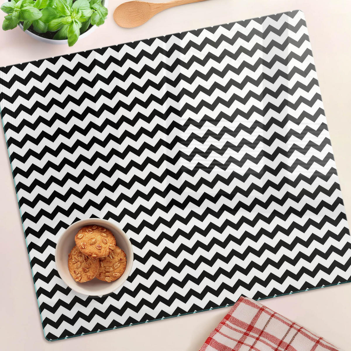 GLASPLATTE 60x52 cm Zickzack - Schwarz, Glas (60/0.4/52cm) - TULUP