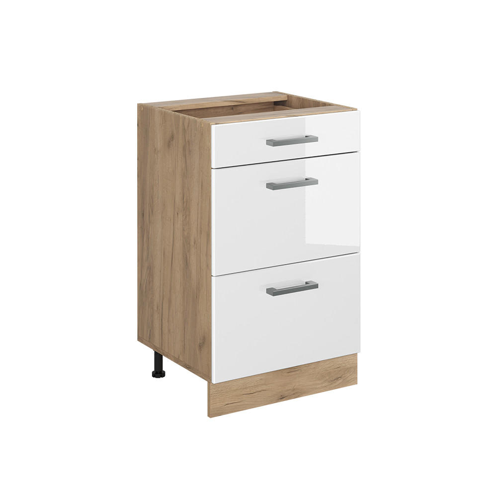 KÖKSUNDERSKÅP R-Line, Vit högblank/Goldkraft ek, 50 cm utan bänkskiva Vit högglans, Honungsek 81.6/50/46 cm