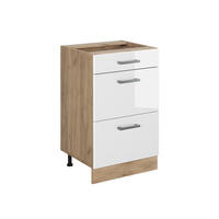 DULAP DE BAZĂ DE BUCĂTĂRIE R-Line, Alb lucios ridicat/Stejar auriu, 50 cm fără blat de lucru - stejar miere/alb lucios, compozit lemnos (50/81.6/46cm) - Vicco