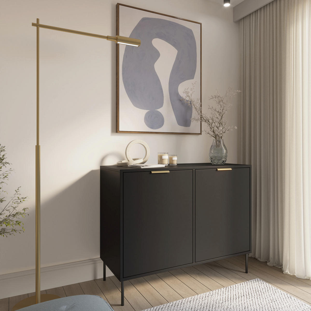 SIDEBOARD Vena Schwarz 100 cm - Goldfarben/Schwarz, Holzwerkstoff/Kunststoff (100.6/86/40cm) - Selsey