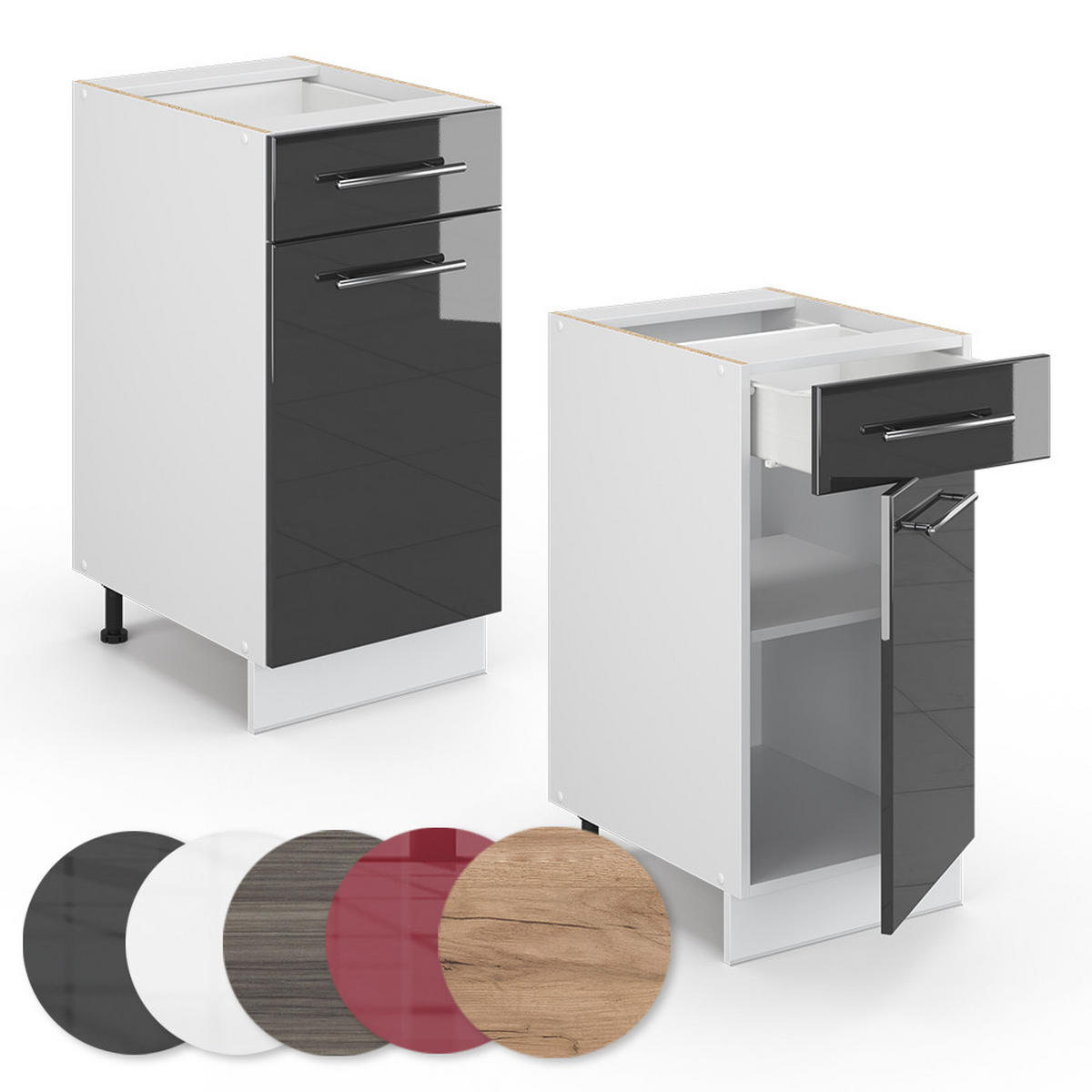 SPODNÍ SKŘÍŇKA KUCHYŇSKÉ LINKY Fame-Line Antracitový vysoký lesk - bílá/vysoce lesklá černá, kompozitní dřevo (40/82/51.6cm) - Vicco