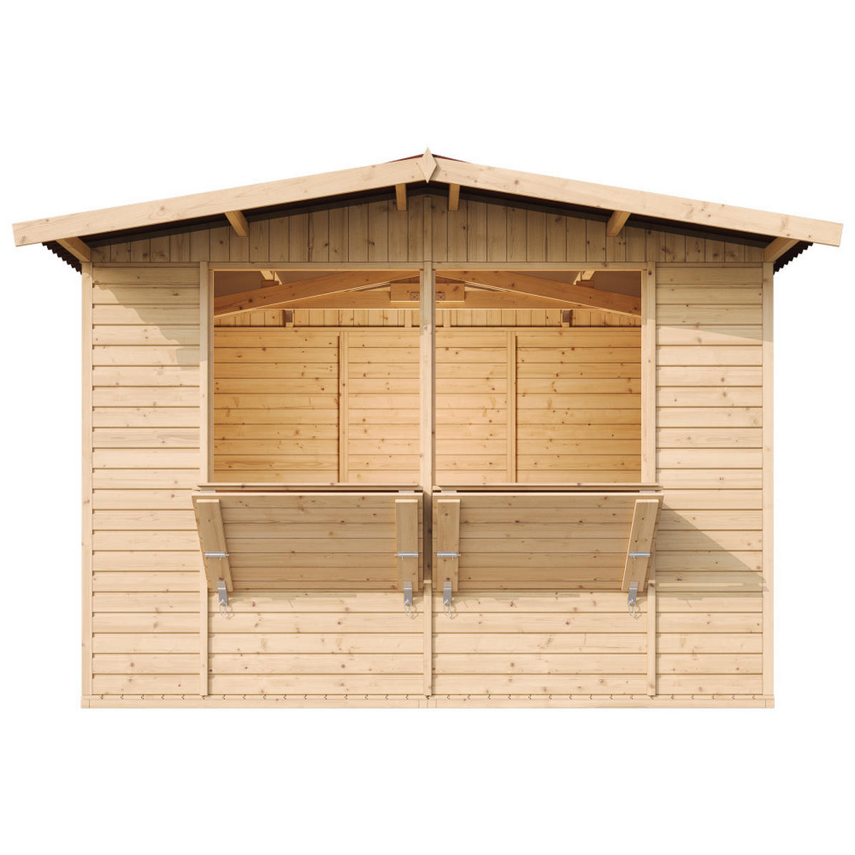 MARKTBUDE Holz, Gartenhaus , ZWEI FENSTER - 200x300/6 m2 - M150 - Beige, Holz (336/232/263cm) - Timbela