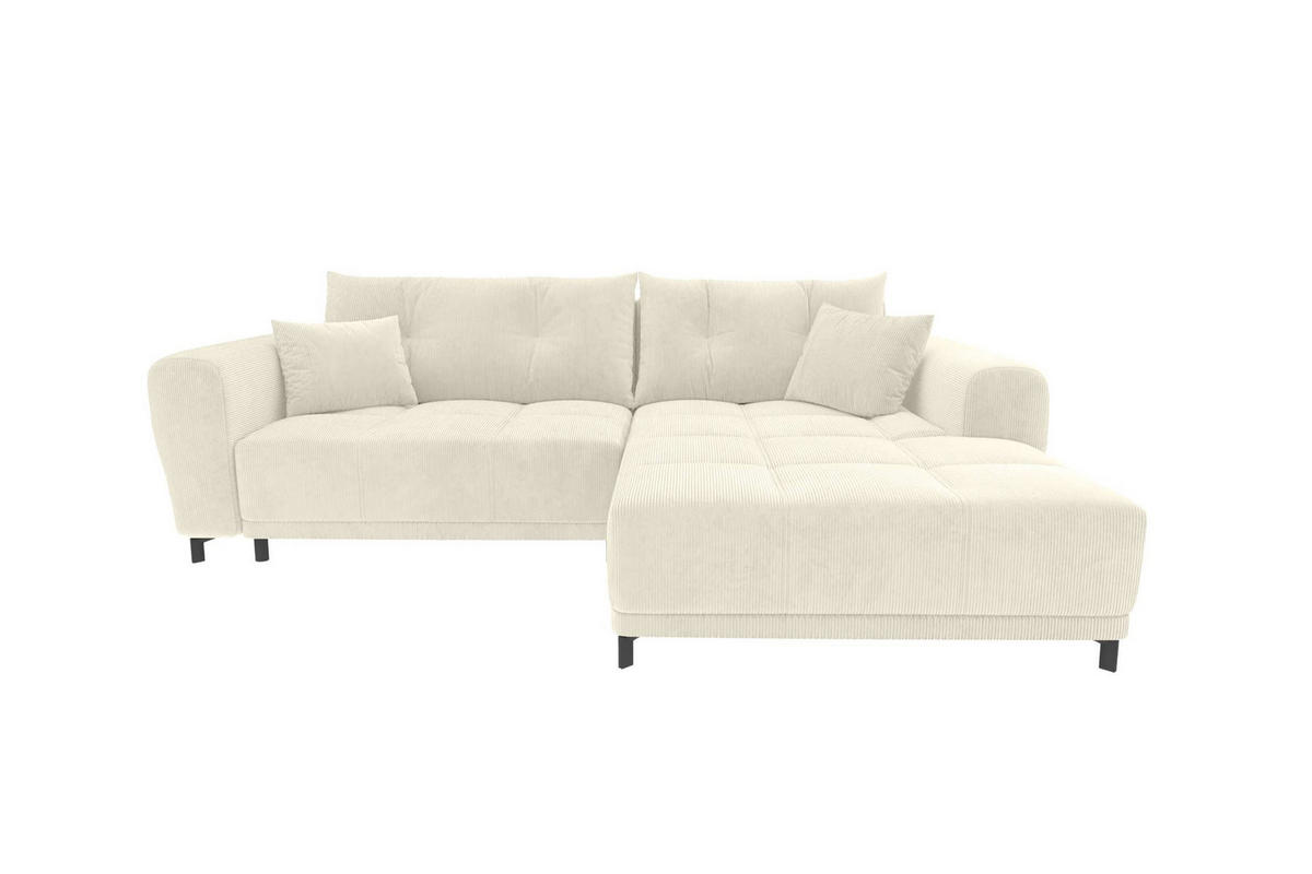 ECKSOFA Massimo Cordstoff Creme inkl. Schlaffunktion Rechts - Creme/Schwarz, Textil/Metall (246/177cm) - 99rooms