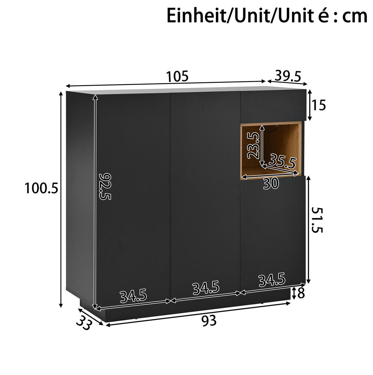 SCHUHSCHRANK 105/39,5/100,5 cm schwarz/natur aus Spanplatte mit LED - Schwarz, Holzwerkstoff (105/100/39cm) - OKWISH