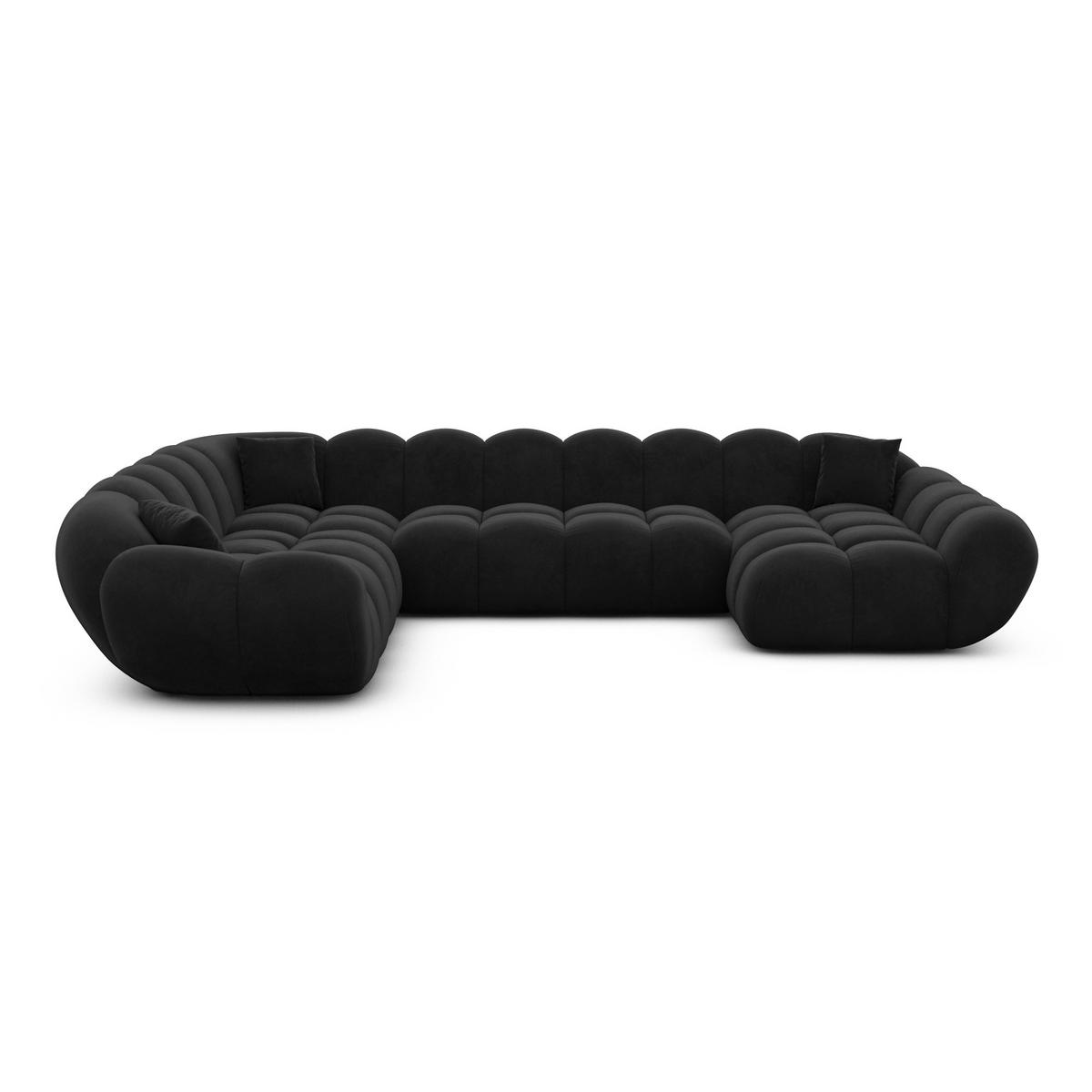 WOHNLANDSCHAFT Liva Schwarz Samtstoff U-Form XXL Rechts - Schwarz, Textil (258/70/323cm) - VAROYAL