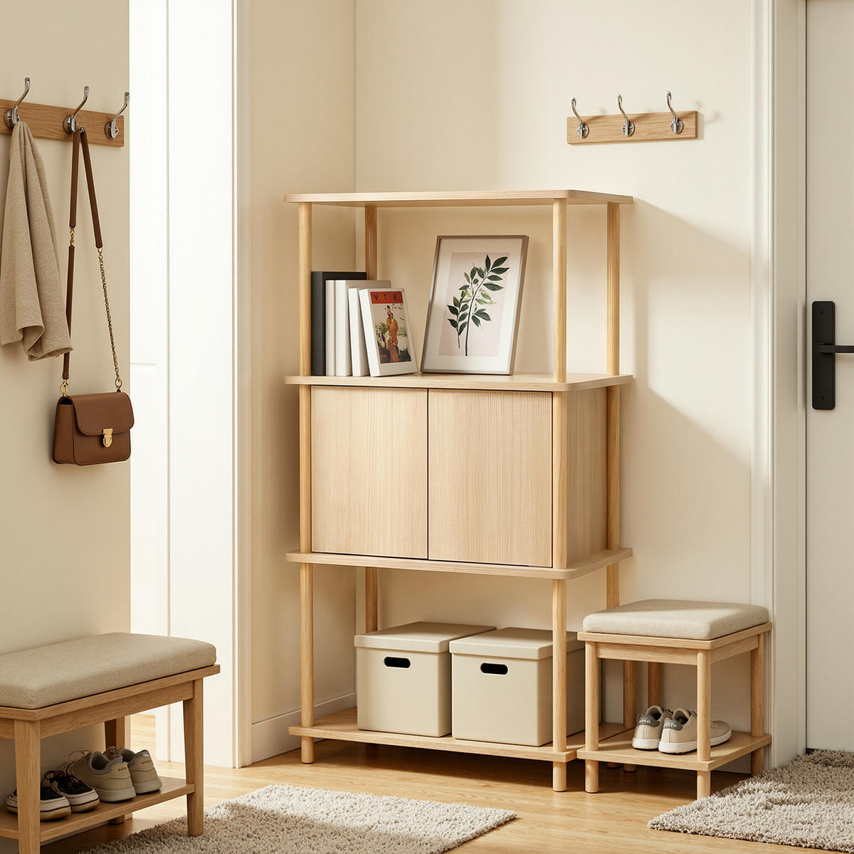 STANDREGAL mit 3 Ablagen und zweitürigem Stauraum - Alteiche, Holz (35/112.5/60cm) - Hometopia