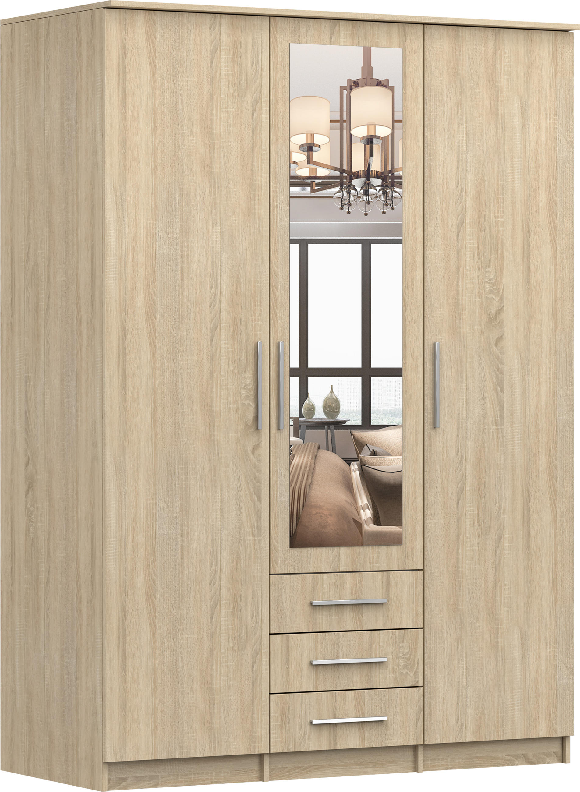 DREHTÜRENSCHRANK - RUTH 3D SONOMA - Sonoma Eiche, Holzwerkstoff/Metall (150/210/64cm) - Möblo