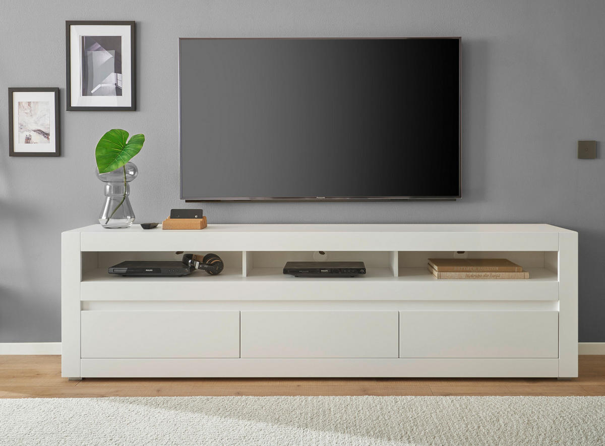 TV-LOWBOARD weiß matt, Evoke Eiche, TV-Unterteil 217 cm, Soft-Close-Funktion - Eichefarben/Silberfarben, Holzwerkstoff/Kunststoff (217/63/42cm) - Furn.Design