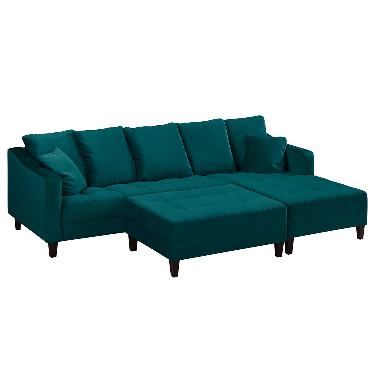 ECKSOFA mit Ottomane - Samt - Türkis, Textil (254/165cm) - home24
