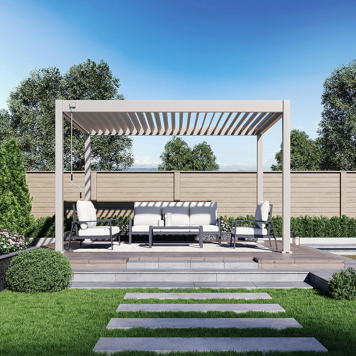 PERGOLA Deluxe Plus Pavillon Terrassenüberdachung Aluminium 3 x 4 m Ivory Sand - Anthrazit, Metall (300/255/400cm) - WEIDE