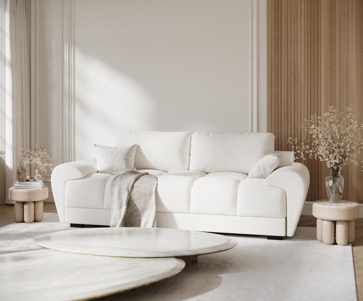 3-SITZER SOFA Peebles Creme Webstoff - Creme/Schwarz, Holz/Holzwerkstoff (244/90/101cm) - Maison de Reve