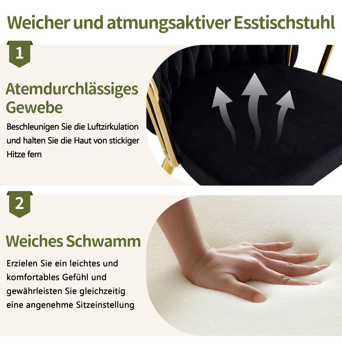 ESSZIMMERSTUHL mit Samtbezug und Goldbeinen 43 x 58 x 76 cm Schwarz - Schwarz, Metall (58/76/43cm) - Meubliv