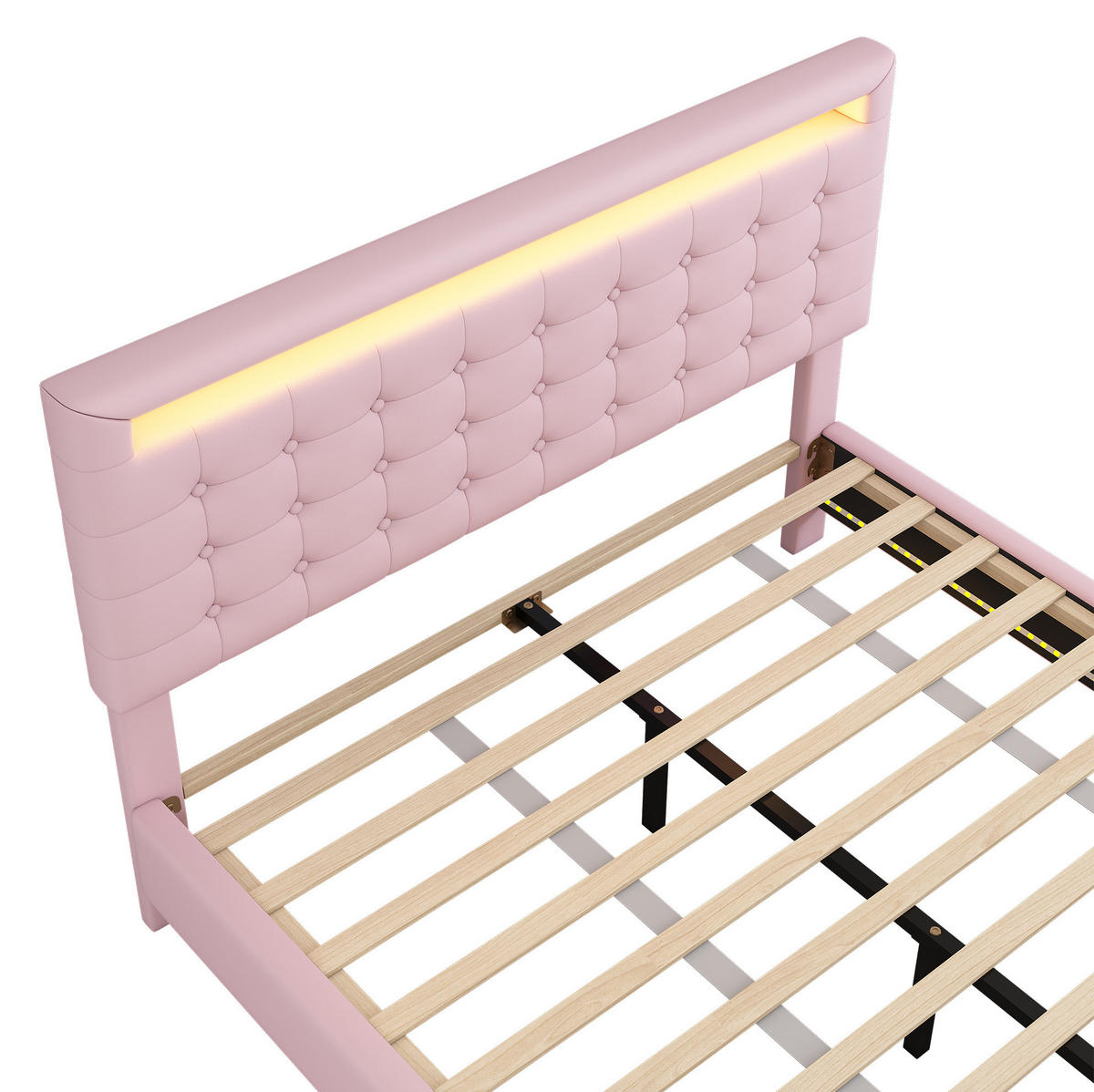 POLSTERBETT mit LED-Beleuchtung 140/200 cm in Rosa mit verstellbarem Kopfteil - Rosa, Leder (140/200cm) - BEAOK