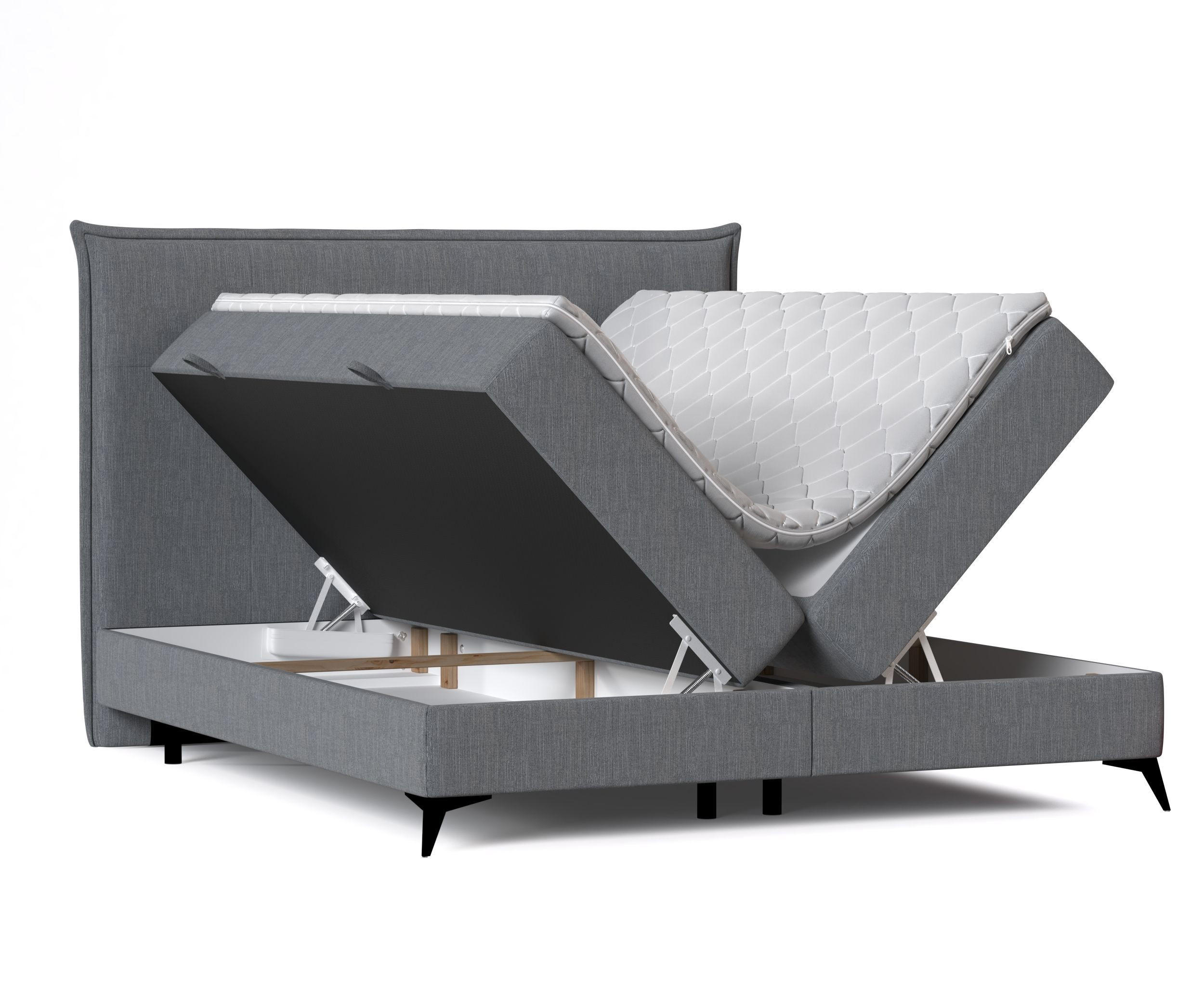 BOXBETT Menzzo Dunkelgrau 120/200 cm mit Matratze und Topper - Dunkelgrau/Schwarz, Holz/Holzwerkstoff (120/200cm) - Maison de Reve