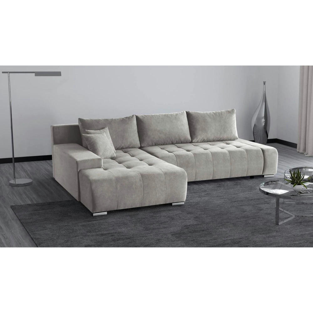 ECKSCHLAFSOFA Draco L Beige - Beige/Silberfarben, Textil/Metall (267/186cm) - Beautysofa