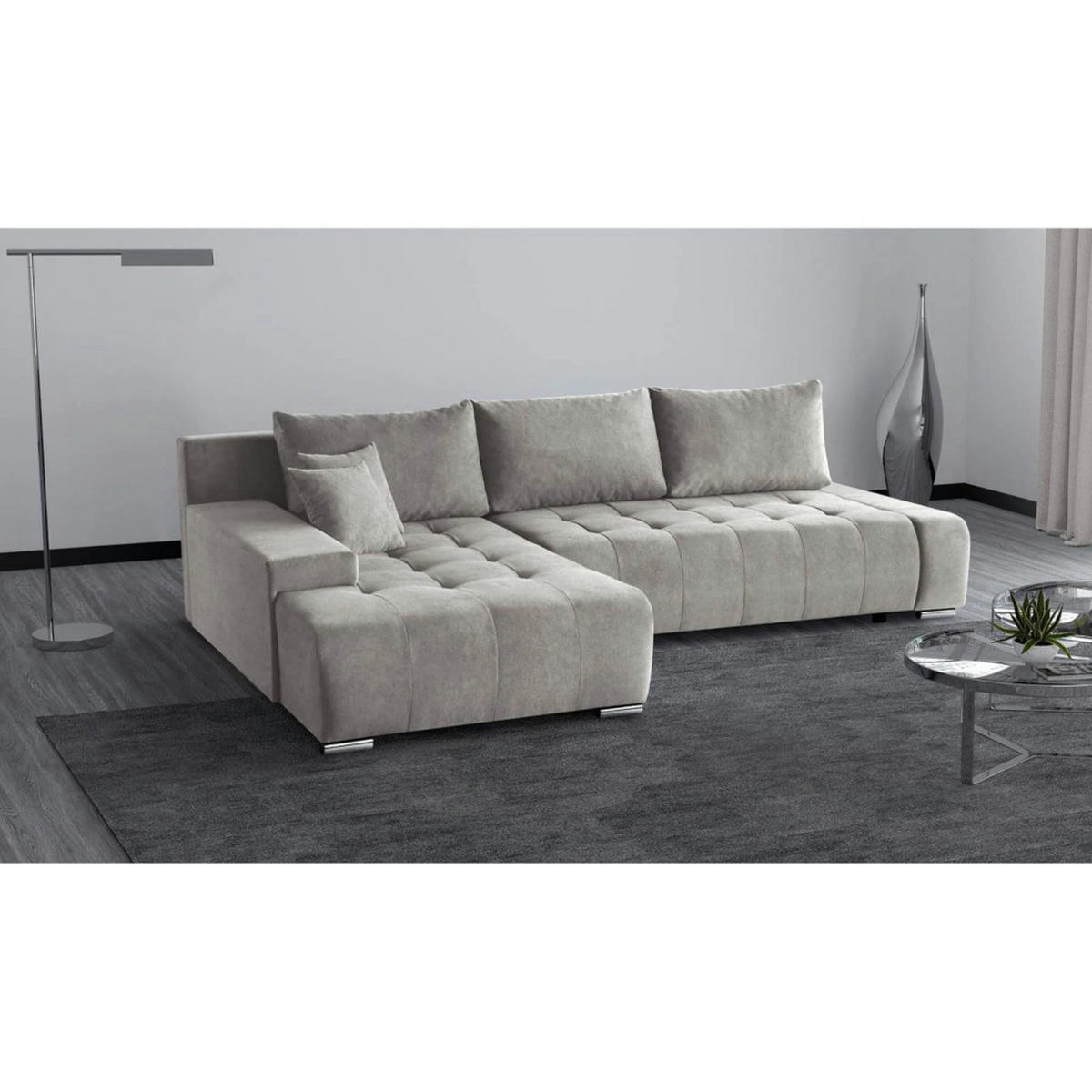 ECKSCHLAFSOFA Draco L Beige - Beige/Silberfarben, Textil/Metall (267/186cm) - Beautysofa