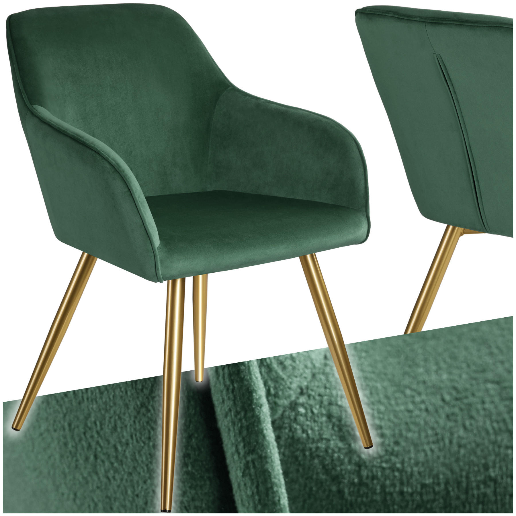 ESSZIMMERSTUHL 1er Set Marilyn 58 x 62 x 82 cm dunkelgrün/gold - Dunkelgrün/Goldfarben, Textil (58/82/62cm) - tectake