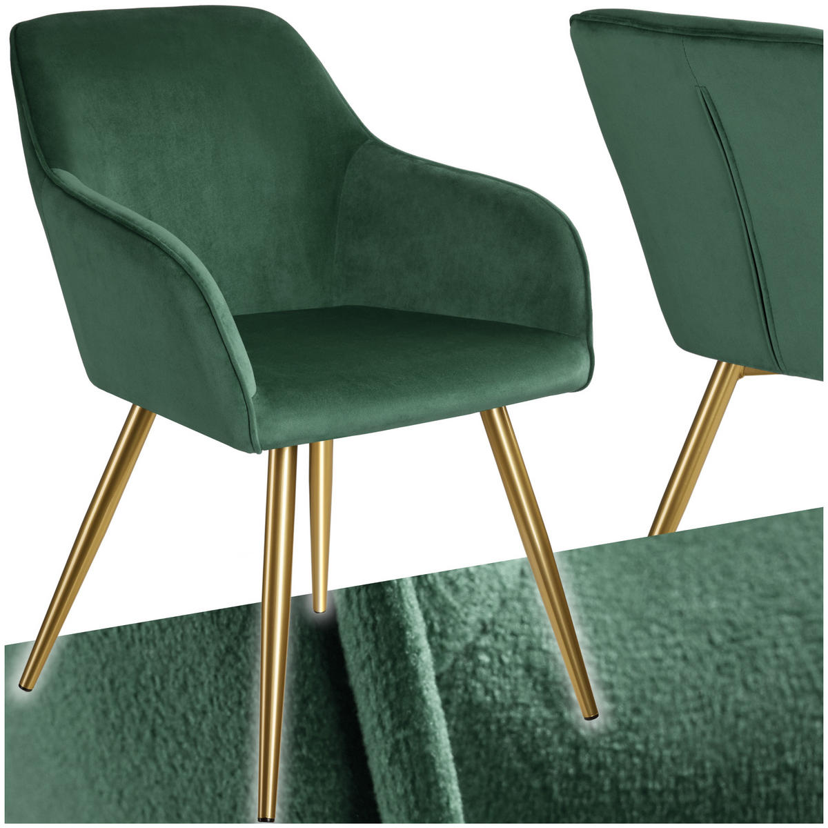 ESSZIMMERSTUHL 1er Set Marilyn 58 x 62 x 82 cm dunkelgrün/gold - Dunkelgrün/Goldfarben, Textil (58/82/62cm) - tectake